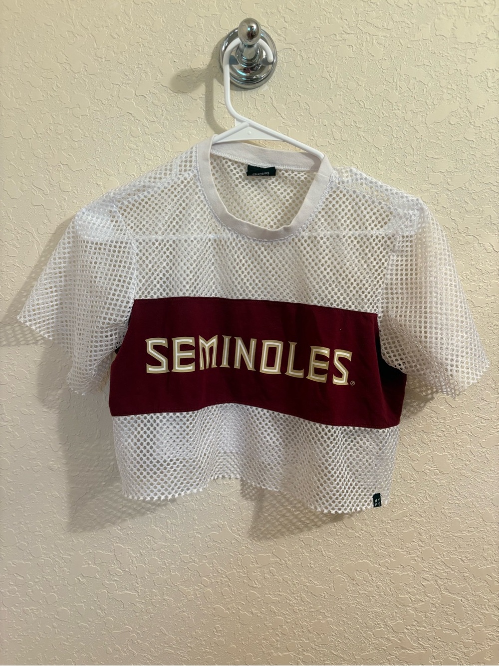 White Mesh Crop Top with Garnet Seminoles Panel